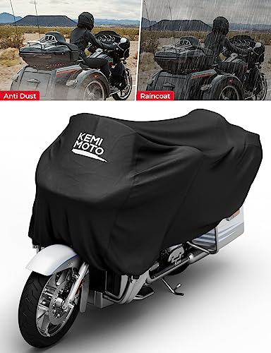 KEMIMOTO Heavy Duty 300D Waterproof Motorcycle Half Cover Fit for Trike, Touring, Touring Ultra Street Road Glide Road King 3 Wheel Tri Glide Goldwing Freewheeler Outdoor All Weather Protect - size: Touring,Trike