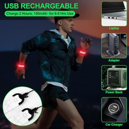 LED Armband Rechargeable for Night Running Walking(2 Pack), High Visibility LED Slap Armband Reflective Running Gear, 6 Colors & 3 Modes Adjustable Light Up Armbands for Men Women Kids