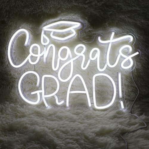 Congrats Grad Neon Sign Class of 2026 Graduation Decorations LED Neon Light for Graduation Party Decoration Grad Sign Gift Celebration Grad Neon Wall Sign 16.7"×11.3" - color: Grad-white