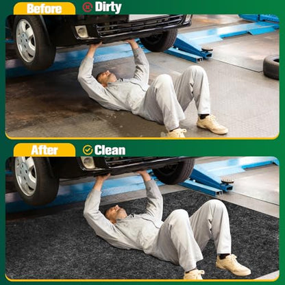 ToLanbbt Garage Floor Mat 7.5' x 20', Oil Spill Mat for Under Car Driveway Oil Drip Pad with 8P Tapes, Waterproof Backing, Leak Absorbent, Reusable, Washable, Protect Garage Floor (1P, Dark Gray) - size: 7.5'x20'