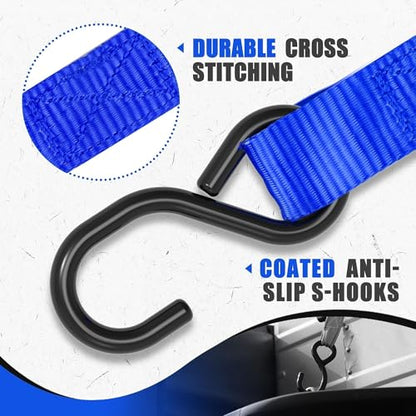 AWELCRAFT Ratchet Straps 4 Pack,1 Inch x 15 Feet Tie Down Ratcheting Strap,1500lb Breaking Strength with S-Hook,4X Soft Loops for Moving Appliances,Lawn Equipment,Truck,Motorcycle(Blue) - color: Blue