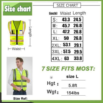 High Visibility Reflective Safety Vest with Pockets Custom Your Logo Safety Workwear - color: Luminous Black Green Webbing, size: Large