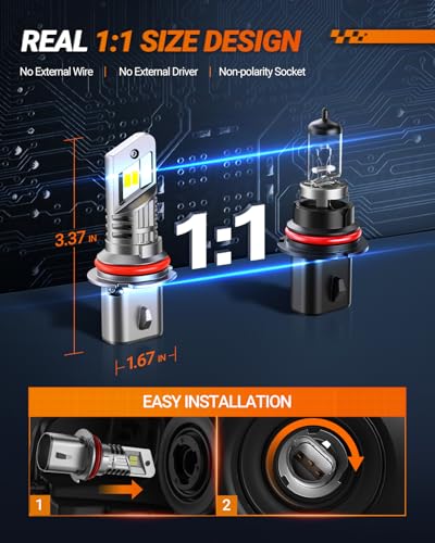 SEALIGHT 9004/HB1 Bulbs Hi/Low Beam, 900% Super Brighter, 1:1 Size Fog Bulbs, 6500K Cool White, 60000Hrs Long Service Life with Cooling Fan, 3MIN Play and Plug, Pack of 2 - size: 9004/HB1