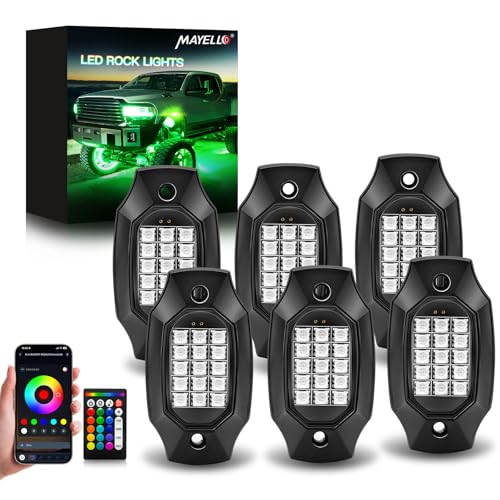 6 Pods RGB LED Rock Lights High Brights IP67 Waterproof with APP/RF Remote Control Underglow Multicolor Zone Neon Exterior Rock Lights for 12V UTV ATV RZR Trucks Jeep Offroad Pickup SUV - size: 6 PODS