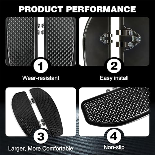 Black Anti-Slip Stretched Driver Rider Floorboards Foot Pegs Footboards for Harley Touring Road king, Road glide, Street glide, Electra glide 1986-2025 & Softail 1986-2017 - color: Driver Floor Boards-Black
