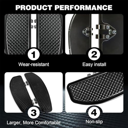 Black Anti-Slip Stretched Driver Rider Floorboards Foot Pegs Footboards for Harley Touring Road king, Road glide, Street glide, Electra glide 1986-2025 & Softail 1986-2017 - color: Driver Floor Boards-Black