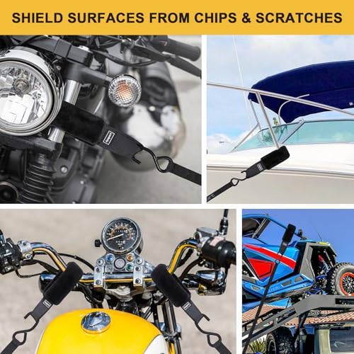 Ayaport Soft Tie Cover Set Include 4 pcs Synthetic Sheepskin Plush Covers and 4 pcs Soft Loop Tie Down Straps for Protecting Motorcycle, Dirt Bike, ATV, UTV etc. 1"x15" - size: 1"x15"