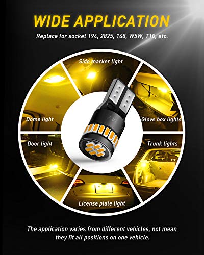 AUXITO 194 LED Bulb Amber Yellow 168 2825 W5W T10 Wedge 24-SMD 3014 Chipsets Replacement Bulbs for Car Dome Map License Plate Courtesy Step Lights (Pack of 2) - color: Amber Yellow, size: 194/168