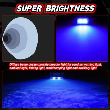 Blue LED Pod Lights 3 Inch 2PCS Auxiliary Backup Rear Light Bar Offroad Fog Driving Light Blue Hunting Fishing Emergency Safety Signal Work Lights for Truck Van UTV Pickup Boat - color: Blue