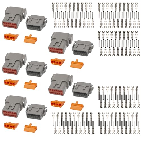 Deutsch DTM Grey 12 Pin Connectors 5 Sets, Waterproof Electrical Wire Connector with Stamped Contacts and Seal Plug for Truck, Off-Road Vehicles, Construction, Agriculture, Marine, Motorcycle Wiring - size: 12Pin-5 Set