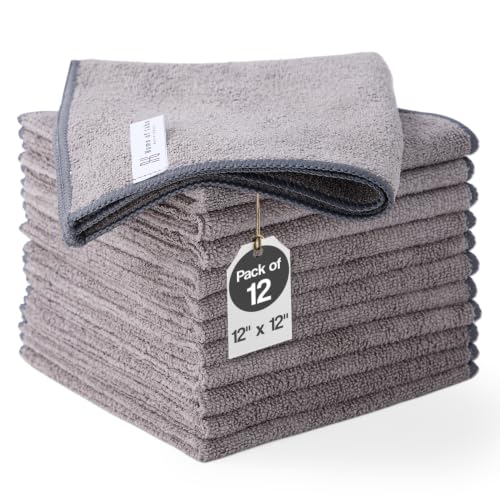 Microfiber Cleaning Cloth 12 Pack, 12x12 Inch Lint Free Streak Free Towels, Ultra Absorbent Cleaning Rags for Cars, Auto Detailing, Kitchen & Windows (12, Grey) - color: Grey