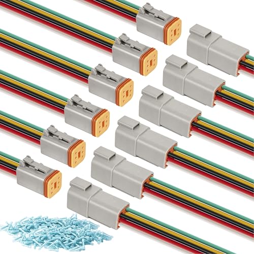 Deutsch DT 6 Pin Wiring Harness Connector 6 Kits, Deutsch Male Female 2 Wire Way Waterproof Automotive Electrical Connector 16 AWG with Heat Shrink Tubing for Car Truck Boat, grey - color: 6 Sets-Grey, size: 6Pin
