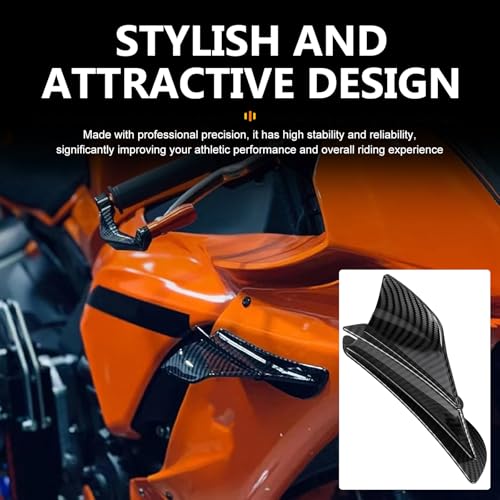 2 PCS Motorcycle Fairing Wing, Self-Adhesive ABS Aerodynamic Spoiler, Sporty Carbon Fiber Style Wind Deflector Accessory, Universal for Most Motorcycles (Carbon Fiber Black)