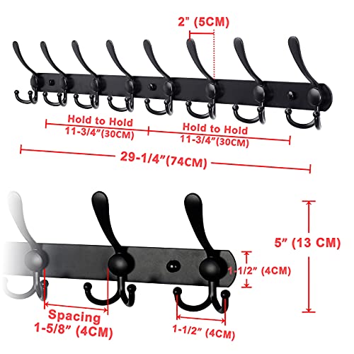 Dseap Coat Rack Wall Mount - 29.5” Long 8-Tri-Hooks Heavy Duty Coat Hanger Rail Wall Hooks for Hanging Coats Hats Clothing Clothes Purse Mudroom Entryway, Black - color: Black, size: L=29.5” (1 Pcs)