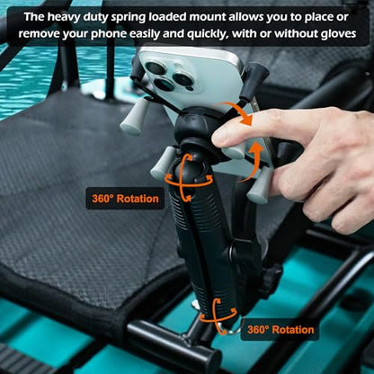 Kayak Phone Mount with Clamp Ball Base, 360° Adjustable Marine Grade Aluminum Holder with 6.7" Long Arm, for Fishing Boat and Motorcycle, Suitable for Bars and Rails with 0.71"-1.61" Diameter