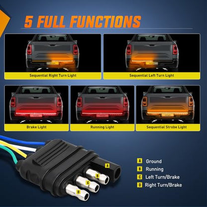 Nilight Truck Tailgate Light Strip 60Inch Arrow 540 LED with Red Running Brake Lights Amber Turn Signals Strobe Lights - color: 60" Tailgate Light Strip Red/Amber Arrow