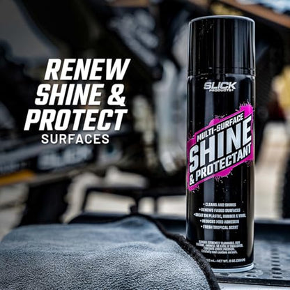 Slick Products Shine & Protectant Spray 17.35 FL OZ. - High Gloss Clear Coating Renew Vinyl, Plastic, Rubber, Trim, Tire, Car, Truck, Motorcycle, Dirt Bike (2-Pack) - size: 17.35 Fl Oz (Pack of 2)