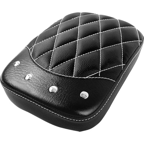 DREAMIZER Universal Black Motorcycle Solo Passenger Seat Rear Cushion 8 Suction Cups Compatible with Harley Davidson Sportster XL 883 1200 Forty Eight Dyna Chopper Bobber Custom (Black-rivet) - style: Rivet Black