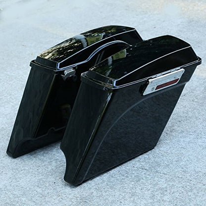 XMT-MOTO 5" Vivid Black Stretched Extended Hard Saddlebags Fit for 1993-2013 Harley Touring Models FLT FLHT FLHTCU FLHRC Road King Road Glide Street Glide Electra Glide Ultra-Classic - color: Gloss Black/Chrome Latches, size: Stretched