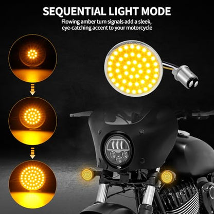 1157 Sequential LED Turn Signal Light with Smoked Turn Signals Lens, Motorcycle Blinkers Compatible with Harley Davidson Sportster Dyna Softail Road King Electra Glide Touring - SMD Bulbs