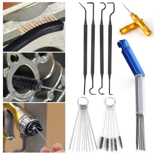 lasuroa Carburetor Cleaning Kit, Carburettor Jet Tools Includes 23 Carb Needles 5 Nylon Brushes 1 Scraper and 4 Cleaner Hooks for Motorcycle ATV Chainsaw & Welder Maintenance
