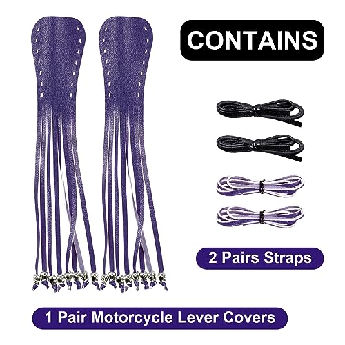 Motorcycle Lever Cover PU Leather Fringed Brake Clutch Covers Universal Grip Tassels Motorcycle Handlebar Covers with Skull Beads - color: Purple