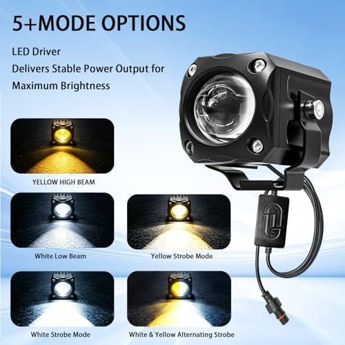 Motorcycle Driving Lights 8-80V 60W 6000LM LED Fog Lights with External Driver & Inline Switch, Quick-Release Connector, IP67 Waterproof, 5 Modes High/Low/Strobe for ATV, UTV, Truck, 2 Pack M - color: MY1-Mini