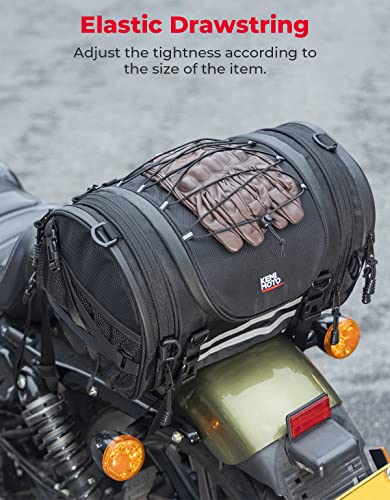 KEMIMOTO Motorcycle Tail Bags 18-20L Expandable Sissy Bar Bag Water-Resistant Rear Seat Roll Luggage Hard Shape with Rain Cover & 4 Straps