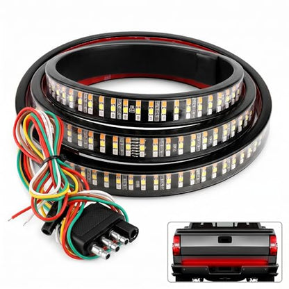 Tailgate Light Bar, 60" Flexible Triple Row 504 LED Tail Light Strip, Bright Truck Tailgate Lights Bar with White Reverse/Red Brake/Sequential Amber Turn Signal, Universal for Trailer Pickup