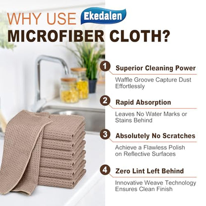 Microfiber Cleaning Cloth Waffle Weave for Dusting Absorbent Towel Quick Drying Dust Rags Household Kitchen, Lint Free Streak Free, 6 Pack,12 x 12 Inches, Khaki - color: Khaki, 12 X 12 Inch