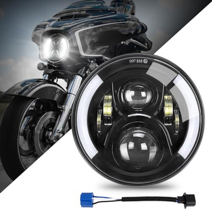 SUPAREE 7 Inch LED Motorcycle Headlight with Turn Signal: Black Motorcycle Headlight Compatible with Touring Road King Ultra Classic Electra Street Glide Tri Cvo Heritage Softail Slim Deluxe Fatboy