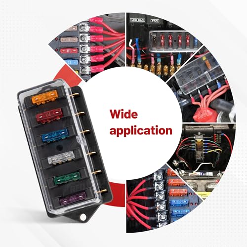 RED WOLF 6 Way Fuse Block Blade Fuse Box with Standard Circuit Fuses for Boat Marine Vehicle Auto RV Car Trailer Truck SUV Power Distribution Panel Waterproof Cover DC 10-32V - size: 6 Way