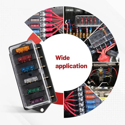 RED WOLF 6 Way Fuse Block Blade Fuse Box with Standard Circuit Fuses for Boat Marine Vehicle Auto RV Car Trailer Truck SUV Power Distribution Panel Waterproof Cover DC 10-32V - size: 6 Way