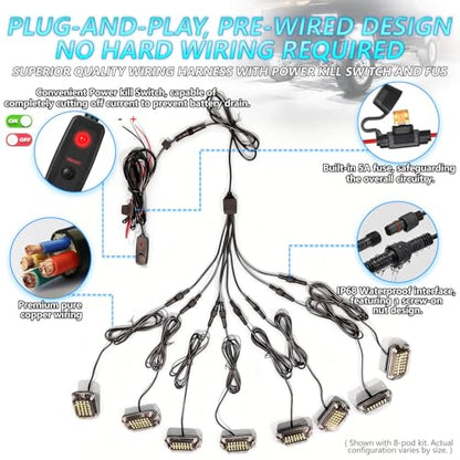 12Pods Full Angle All Pure White LED Rock Lights Full Kit Plug and Play & Pre Wired 6500K with Switch Harness Wiring Extension Fuse, 336Chips Waterproof Underglow 12V for Truck Pickup Jeep ATV Offroad - size: 12Pods