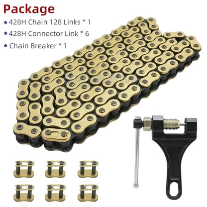 428H Drive Chain 128 Link with 6pcs Connecting Master Link Compatible with Motorcycle ATV Dirt Bike Seamless Small Tub with Chain Breaker - size: 128 Link