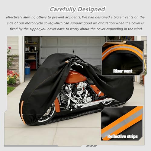 Full Enclosed Motorcycle Cover Waterproof,900D Heavy Duty Outdoor/Indoor Motorcycle Cover with Reflective Strips,Fits Most Heavy Duty Scooter/Moped/Dirtbike Motorcycles (Black,108" W x 45" D x 59" H) - size: 108"W x 45"D x 59"H