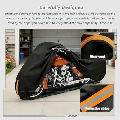 Full Enclosed Motorcycle Cover Waterproof,900D Heavy Duty Outdoor/Indoor Motorcycle Cover with Reflective Strips,Fits Most Heavy Duty Scooter/Moped/Dirtbike Motorcycles (Black,108" W x 45" D x 59" H) - size: 108"W x 45"D x 59"H
