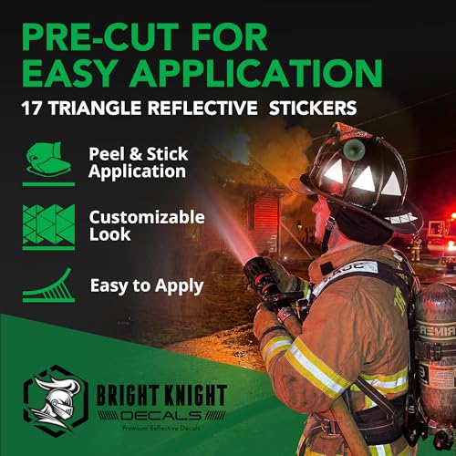 BRIGHT KNIGHT DECALS Reflective Stickers, 17pc Triangle Kit, Reflective Tape Outdoor Waterproof Motorcycle Helmet Stickers for Bikes, Scooters, and Hard Hats, Night Safety High Visibility - color: White