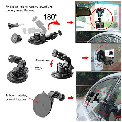 ASOCEA Action Camera Suction Cup Mount Windshield Camera Holder Tripod Adapter with 1/4" Screw Compatible with Gopro Hero 13 12 11 10 9/AKASO EK7000/Brave 4/Dragon Touch/DJI OSMO/Insta360 X3 x2/ODDV