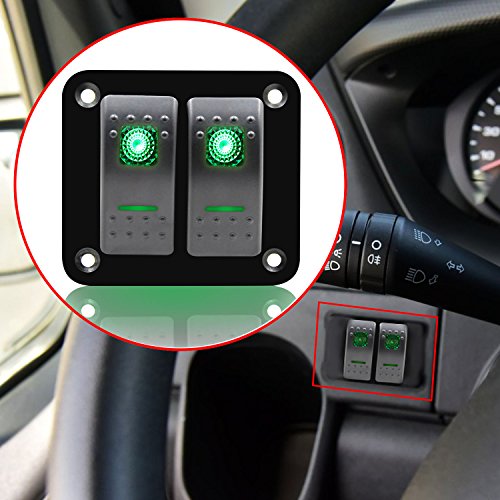 FXC Rocker Switch Aluminum Panel 2 Gang Toggle Switches Dash 5 Pin ON/Off 2 LED Backlit for Boat Car Marine Green - color: 2Gang Green, size: 2 Gang