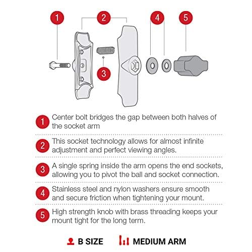 RAM Mounts Medium Double Socket Arm for B Size 1″ Ball Mount Components, RAM Mount Connector Arm, Marine-Grade Aluminum RAM-B-201U - size: 3.7 in.