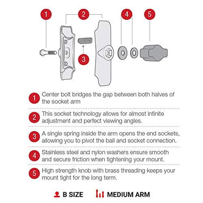 RAM Mounts Medium Double Socket Arm for B Size 1″ Ball Mount Components, RAM Mount Connector Arm, Marine-Grade Aluminum RAM-B-201U - size: 3.7 in.