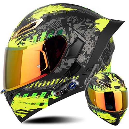 Bluetooth Motorcycle Helmet, Dual Anti-Fog Visors Modular Helmet with Tail, Adult Men Women Full Face Helmet Motocross Flip up Helmet for Racing, Mountain, Downhill, DOT Approved (K, XX-Large) - color: K, size: XX-Large