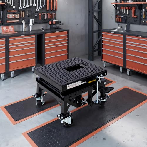 Hydraulic Motorcycle Scissor Jack Lift with Foot Step Lever and 4 Wheels, Adjustable Height from 13.5" to 36.2", 300 lbs Capacity, Lift Table for Dirt Bikes, ATVs, Motorcycles, Snowmobiles (Black)