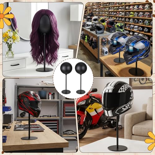 2 Packs Helmet Stand Metal, Desktop Helmet Display Holder with Stable Base Stand Desktop Hanger Rack for Wigs Motocycle Helmet Caps Hat and Rugby Helmet Storage