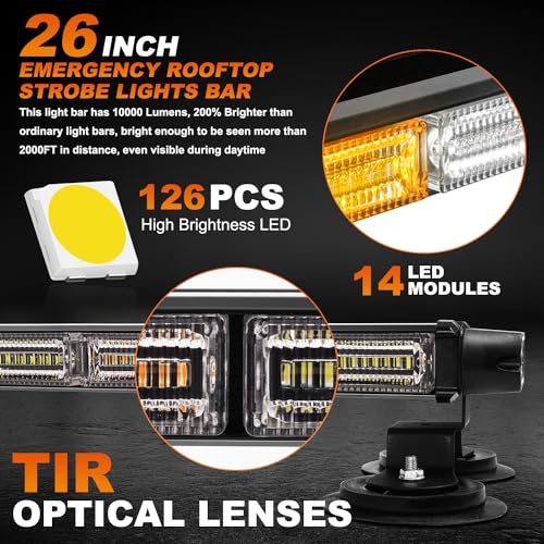 ASPL 26inch 126 LED Emergency Rooftop Strobe Lights Bar w/Controller Double Side Warning Hazard Snow Plow Flashing Light Traffic Advisor Safety Light for Work Trucks Vehicles Tow Pickup(Amber/White) - color: Amber/White
