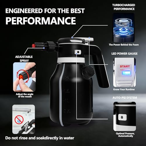 Electric Foam Sprayer,2L Portable Rechargeable Cordless Pressurized Spray Foam Cannon, Easy Clean & Acid Resistant for Car Wash Detailing Garden Black (Electric Foam Sprayer 2.0) - size: Electric Foam Sprayer 2.0