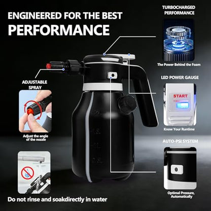 Electric Foam Sprayer,2L Portable Rechargeable Cordless Pressurized Spray Foam Cannon, Easy Clean & Acid Resistant for Car Wash Detailing Garden Black (Electric Foam Sprayer 2.0) - size: Electric Foam Sprayer 2.0