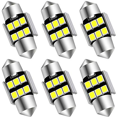AUXLIGHT 6614 6641 6612F 6615 F30-WHP TS-14V1CP 29MM 1.14”Festoon LED Interior Light Bulbs 6000K Xenon White, Super Bright 6SMD Chips for Car SUV Truck Sunvisor Vanity Mirror Lights (Pack of 6) - color: Xenon White, size: 29MM