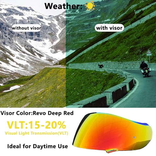 Neotec 2 Helmet Visor Replacement for,CNS-3 UV Protection Helmet Face Shield Compatible with SHOEI Neotec 2(Revo Deep Red) - color: Revo Deep Red- Day Use